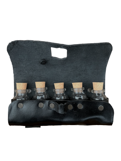 Trollfelsen Tranktasche 5er Holzverschluss schwarz offen